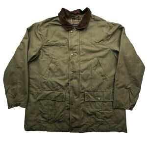 Lands End Duck Canvas Flannel Plaid Lined Chore Work Coat Jacket Mens XXL Green